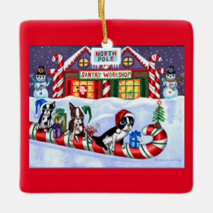Ornement En Céramique Boston Terriers Sucre de canne Père Noël Christmas