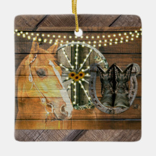 Ornement En Céramique Bottes de cow-boy à roue Western Horse Horseshoe W
