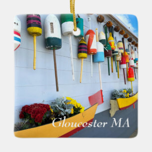 Ornement En Céramique Bouées de homard sur un bâtiment à Gloucester MA