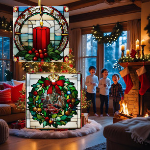 Ornement En Céramique Bougie de Noël Rouge Verre Faux Teinté