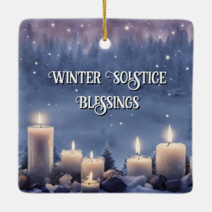 Ornement En Céramique Bougies de Yule du solstice d'hiver dans la neige