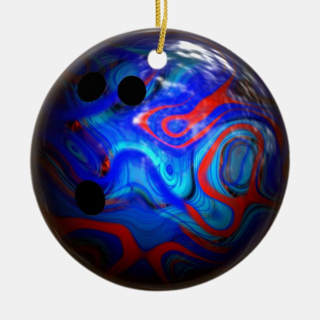 Ornement En Céramique Boule de bowling bleue de motif de remous (Devant)