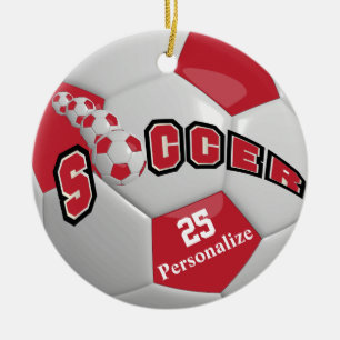 Ornement En Céramique Boule de soccer rouge foncé   Personnaliser