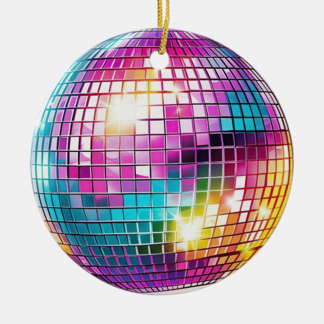 Ornement en céramique boule disco rose (Devant)