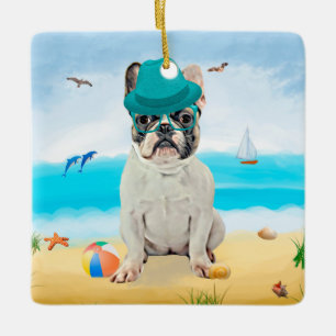 Ornement En Céramique Bouledogue français sur la plage