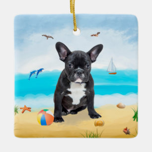 Ornement En Céramique Bouledogue français sur la plage