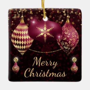 Ornement En Céramique Boules de Noël Bordeaux et Or Joyeux Noël