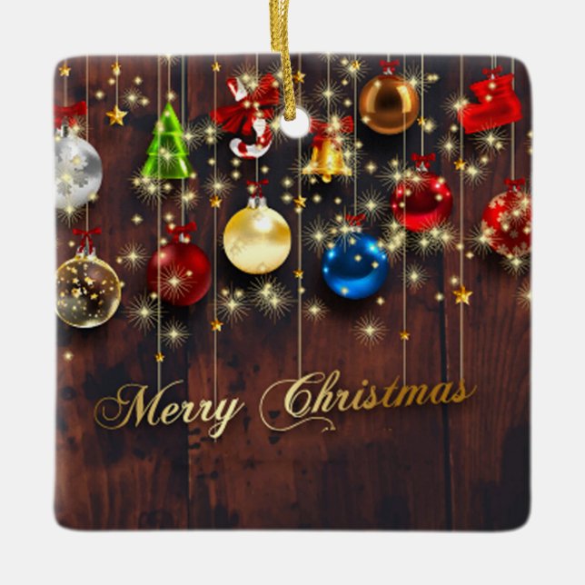 Ornement En Céramique Boules de Noël étincelantes, Étoiles et flocons de (Devant)