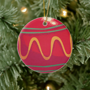 Ornement En Céramique Boules de Noël Rouges et Vertes Rétro