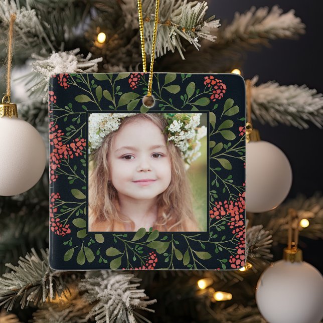 Ornement En Céramique Bouquet d'hiver | Elégante photo personnalisée (Créateur téléchargé)