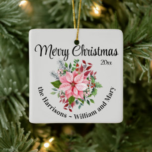 Ornement En Céramique Bouquet personnalisé de poinsettias roses de Noël