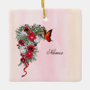 Ornement En Céramique Bouquets de Roses Brousses, Bourgognes et Blanches