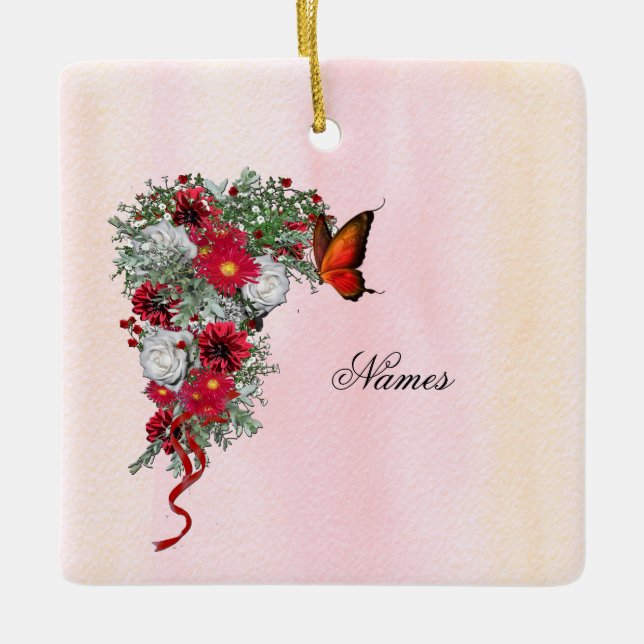 Ornement En Céramique Bouquets de Roses Brousses, Bourgognes et Blanches (Devant)