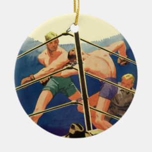 Ornement En Céramique Boxe vintage, Boxers pendant un match