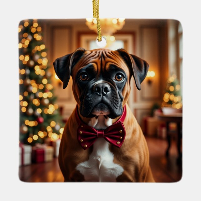 Ornement En Céramique Boxer Art de Noël (Devant)