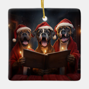 Ornement En Céramique Boxer Chiens Noël Caroling Festive Fête
