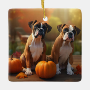 Ornement En Céramique Boxer chiot Automne Délice Citrouille