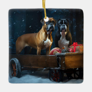 Ornement En Céramique Boxeur Sleigh Noël Décor