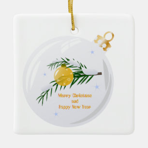 Ornement En Céramique Branche de Noël décorée en bauble