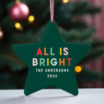 Ornement En Céramique Bright 1 photo vert fun moderne Noël famille<br><div class="desc">Bright coloré vert fun moderne 1 photo Noël famille tout est lumineux ornement</div>