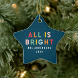 Ornement En Céramique Bright coloré marine bleu moderne famille de Noël<br><div class="desc">Bright coloré typographie marine bleu fun moderne famille de Noël tout est lumineux décoration de vacances ornement.</div>