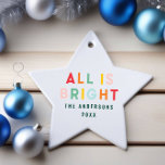 Ornement En Céramique Bright coloré marine bleu moderne famille de Noël<br><div class="desc">Bright coloré typographie marine bleu fun moderne famille de Noël tout est lumineux décoration de vacances ornement.</div>