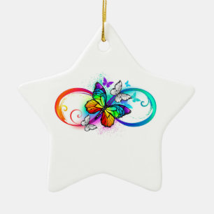 Ornement En Céramique Bright infinity with rainbow butterfly