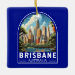 Ornement En Céramique Brisbane Australie Travel Art Vintage<br><div class="desc">Conception de déplacement vectoriel rétro de Brisbane. Brisbane,  la capitale vibrante du Queensland,  en Australie,  est une ville qui allie harmonieusement énergie urbaine et charme décontracté. Niché sur les rives du fleuve Brisbane,  il bénéficie d'un climat subtropical,  d'une beauté naturelle époustouflante et d'une riche tapisserie culturelle.</div>