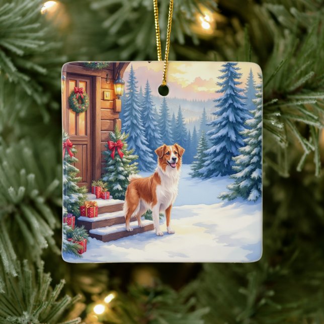 Ornement En Céramique Brittany Rustic Cabin Christmas Winter Art (Arbre)