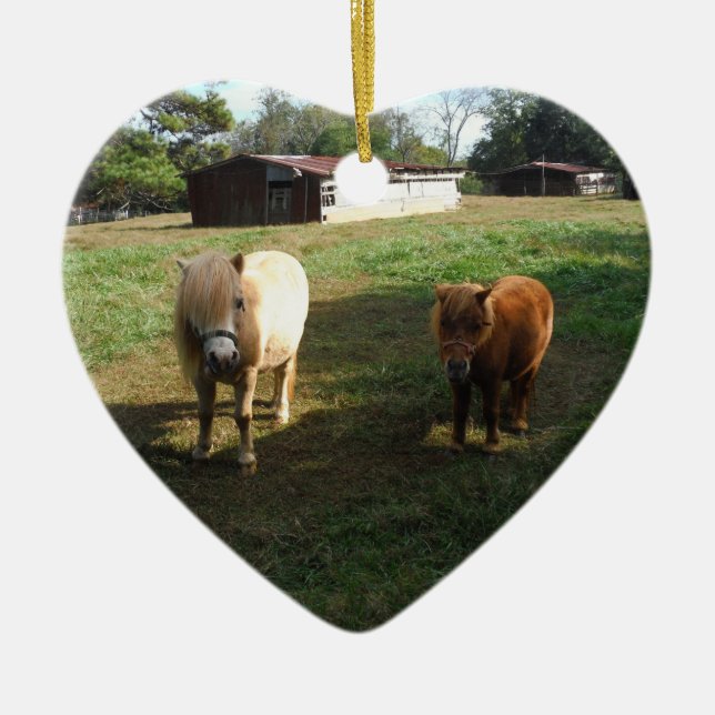 Ornement En Céramique Brown Blond, Deux Chevaux Miniatures, "Little Pony (Devant)