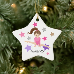 Ornement En Céramique Brown Haired Gymnast Girl Gymnastics Christmas