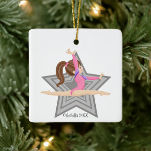 Ornement En Céramique Brown Haired Gymnast Girl Gymnastics Christmas