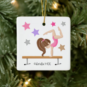 Ornement En Céramique Brown Haired Gymnast Girl Gymnastique Noël