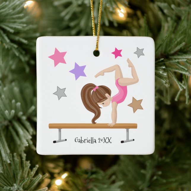 Ornement En Céramique Brown Haired Gymnast Girl Gymnastique Noël (Arbre)