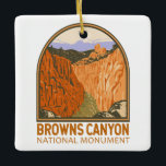 Ornement En Céramique Browns Canyon National Monument Colorado Vintage<br><div class="desc">Browns Canyon dessin vectoriel design. Browns Canyon est la destination la plus populaire pour le rafting en eaux vives dans le pays,  et est également connu pour sa pêche et randonnée.</div>