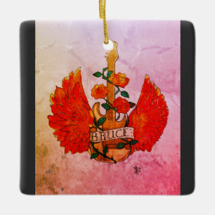 Ornement En Céramique Bruce Fender Guitare rock & Roll Roses