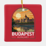 Ornement En Céramique Budapest Hongrie Travel Art Vintage<br><div class="desc">Budapest design de voyage vectoriel rétro dans un style emblème. Budapest,  capitale de la Hongrie,  est divisée par le Danube. Son pont de chaîne du XIXe siècle relie le quartier vallonné de Buda à l'appartement Pest.</div>