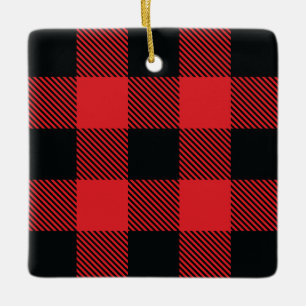 Ornement En Céramique Buffalo Plaid Christmas Red and Black Check