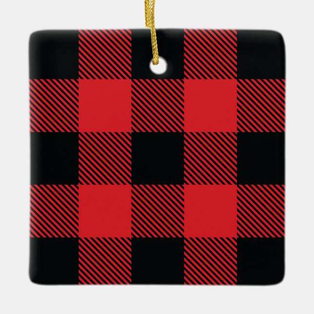 Ornement En Céramique Buffalo Plaid Christmas Red and Black Check (Devant)
