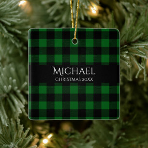 Ornement En Céramique Buffalo Plaid Nom personnalisé Année Céramique