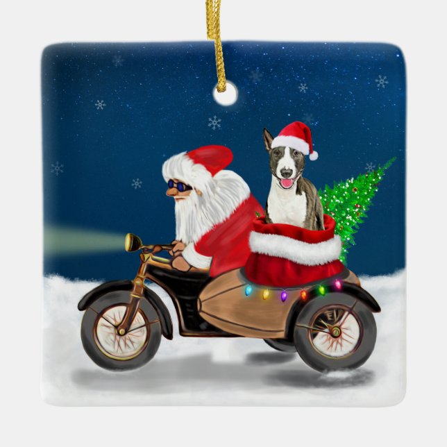 Ornement En Céramique Bull Terrier Chien Noël Père Noël (Devant)
