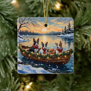 Ornement En Céramique Bull Terrier Noël Bateau Fêtes