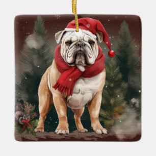 Ornement En Céramique Bulldog à Noël de neige