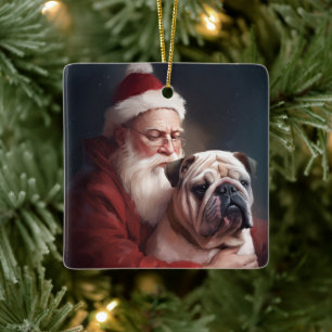 Ornement En Céramique Bulldog avec Noël Festif du Père Noël