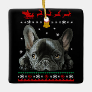 Ornement En Céramique Bulldog français  Joyeux Noël en français