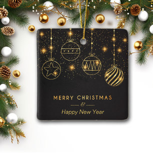 Ornement En Céramique Bulles dorées des étoiles sur noir