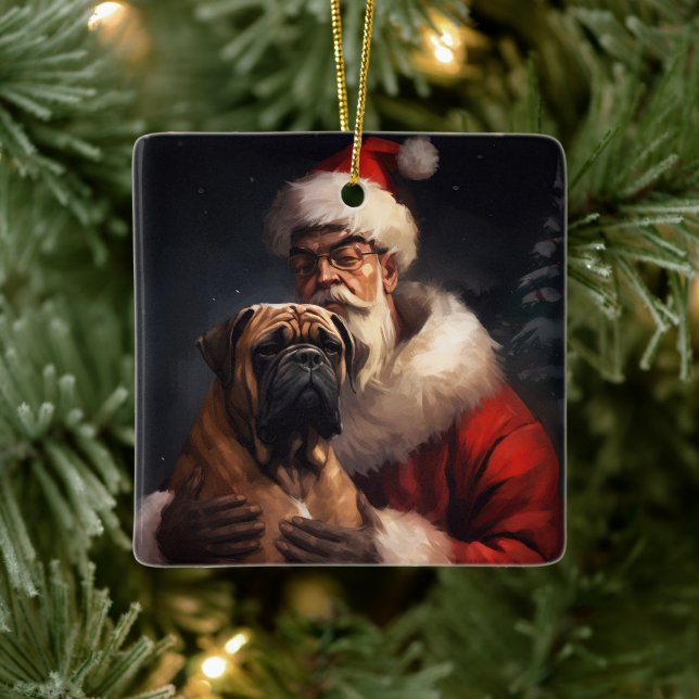 Ornement En Céramique Bullmastiff avec Noël Festif du Père Noël (Arbre)