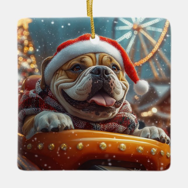 Ornement En Céramique Bullmastiff Dog Roller Dessous de verre Noël (Devant)