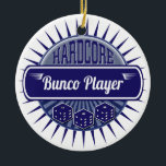 Ornement En Céramique Bunco Girls Night Out Lucky Dice<br><div class="desc">Style moderne et vintage conçu pour les joueurs de Bunco hardcore d'aujourd'hui!. Le design bleu et blanc comprend trois dés de chance. Grand ornement Bunco pour le mois de Décembre.</div>