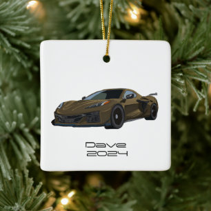 Ornement En Céramique C8 Corvette Sports Voiture Bronze Main Brown Tirée